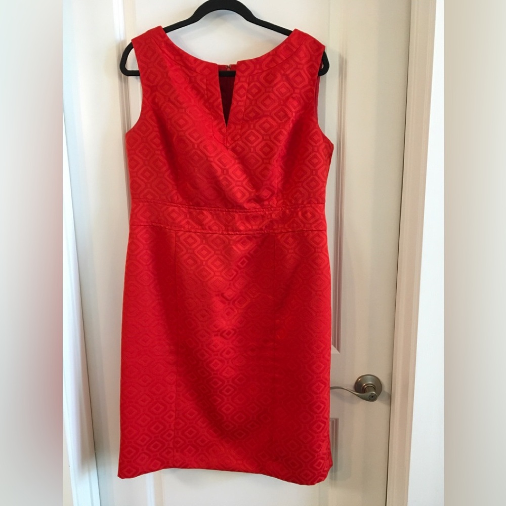 Kasper Red Sheath Dress V-Neck Midi NEW